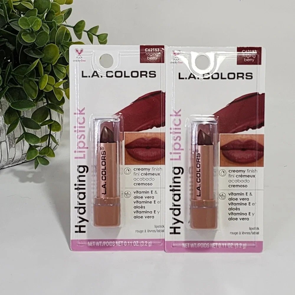 L.A. Colors Hydrating Lipstick Raging Berry Creamy Finish C62153 - Lot of 2